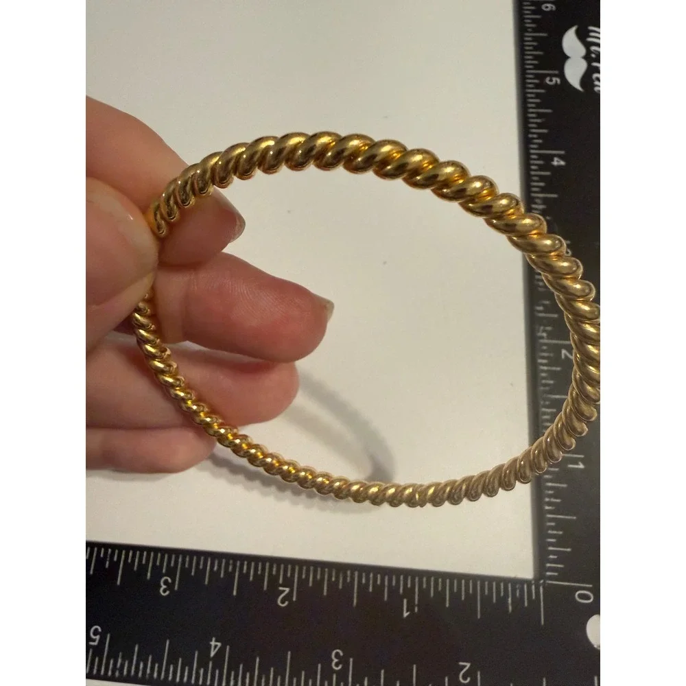 Vintage Gold Tone Twisted Rope Bangle Bracelet Textured Slip On Stackable 2.5in